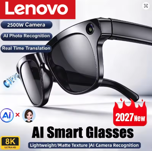 Lenovo 2027 New Upgrade Smart AI Glasses 2500W HD 8K Shooting Camera Photo Voice Call Translation Bluetooth Motorcycle Glasses