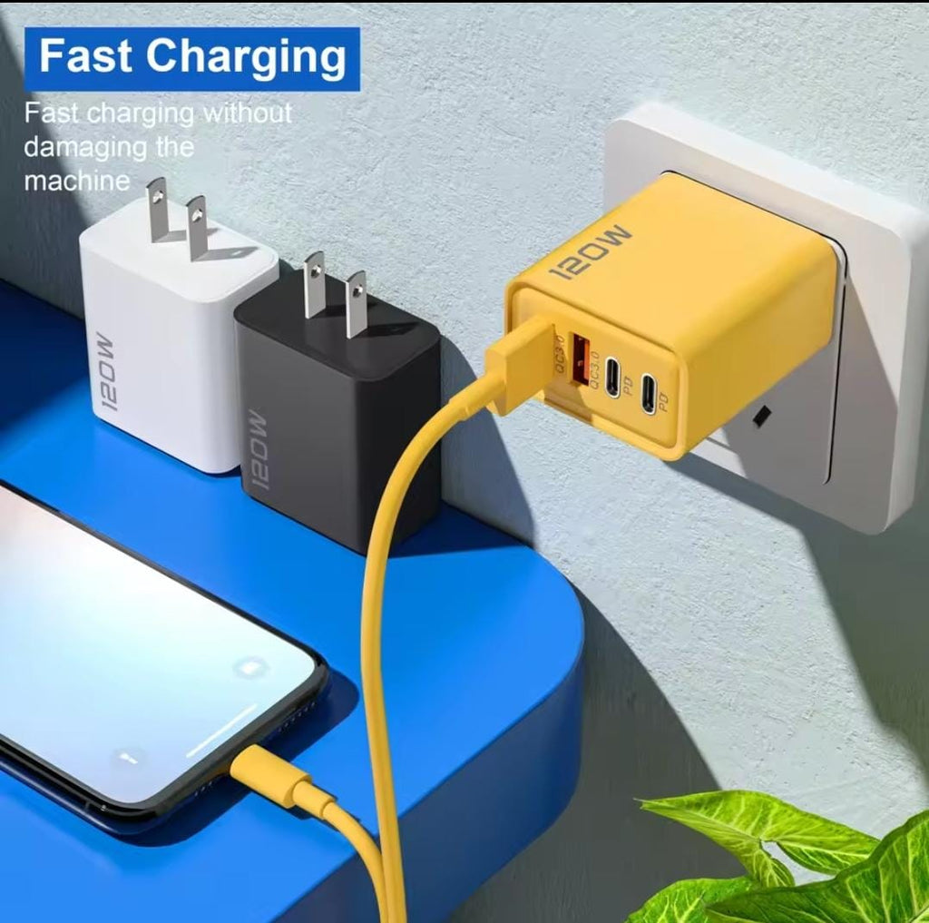 4 Ports 120W Charger USB C PD Quick Charge 3.0 Type C USB Phone Chargers Fast Charging Adapter For iPhone Samsung Xiaomi Huawei