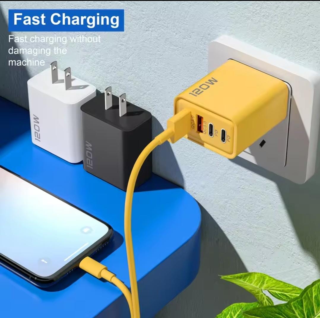 4 Ports 120W Charger USB C PD Quick Charge 3.0 Type C USB Phone Chargers Fast Charging Adapter For iPhone Samsung Xiaomi Huawei
