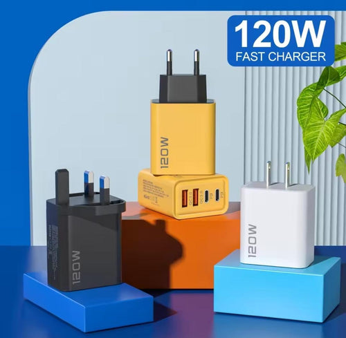 4 Ports 120W Charger USB C PD Quick Charge 3.0 Type C USB Phone Chargers Fast Charging Adapter For iPhone Samsung Xiaomi Huawei