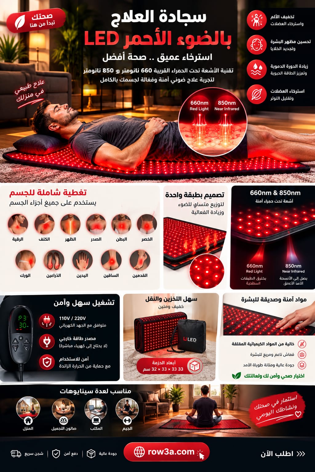 Hot Sale LED Red Light Therapy Yoga Mat Whole Body Near Infrared Relaxation Mat660nm 850nm For Home Health Single Layer