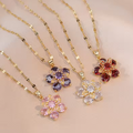 Shiny Zircon Romantic Flower Pendant Necklace For Women Gold Plated Rotatable Flowers Choker Girls Wedding Party Luxury Jewelry