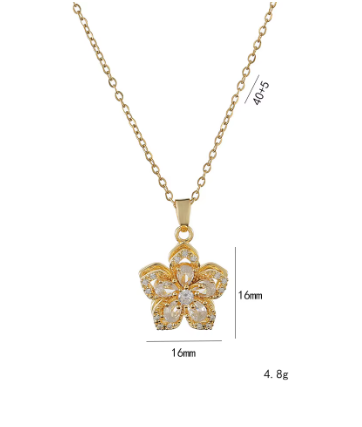 Shiny Zircon Romantic Flower Pendant Necklace For Women Gold Plated Rotatable Flowers Choker Girls Wedding Party Luxury Jewelry
